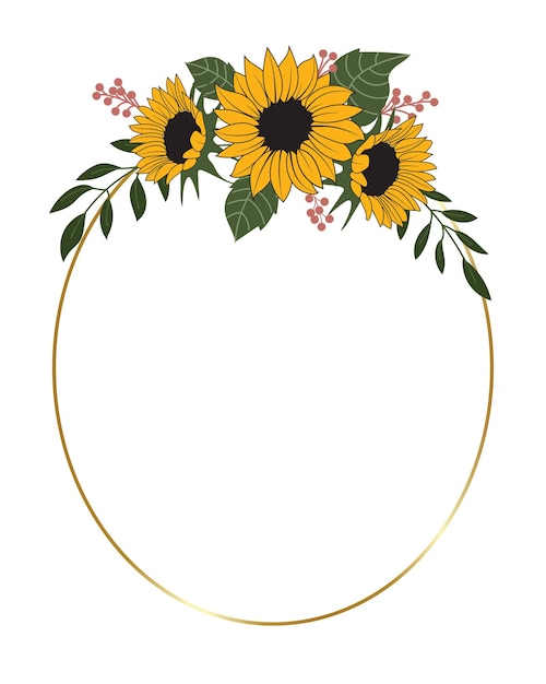 Vector sunflower oval wreath vector decorative sunflower frame