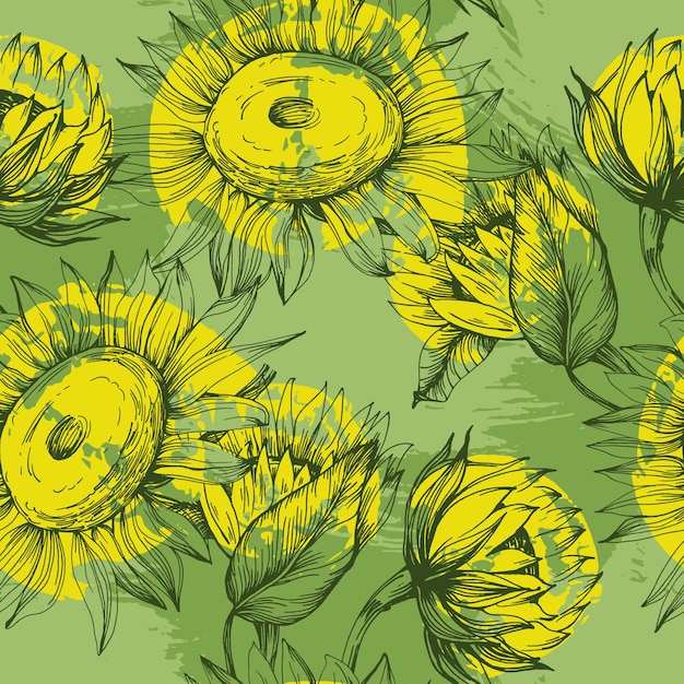 Vector sunflower seamless patterns