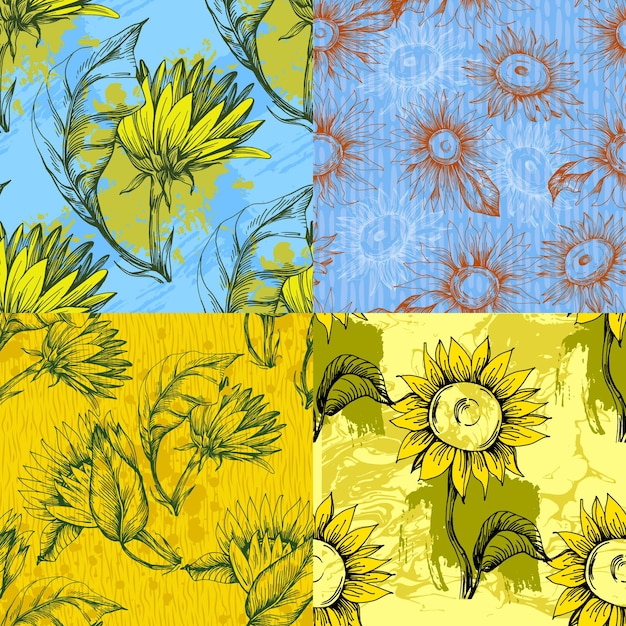 Sunflower seamless patterns