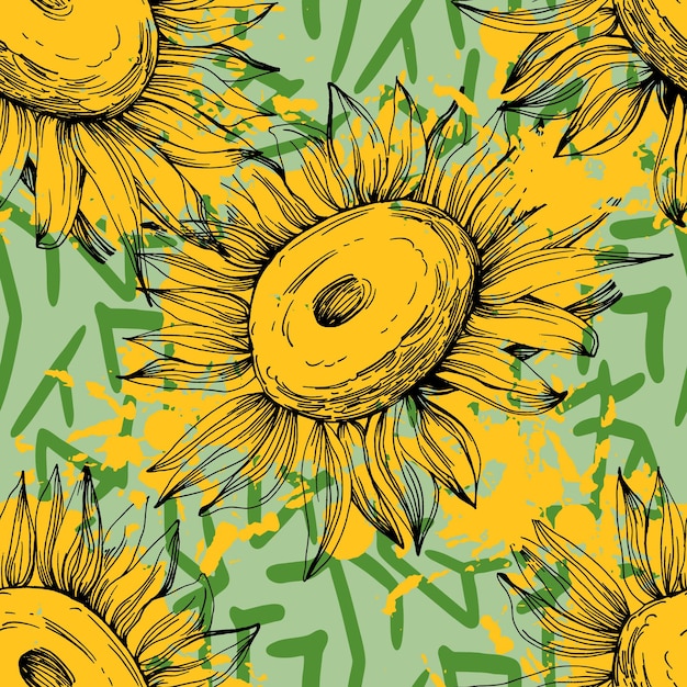 Vector sunflower seamless patterns