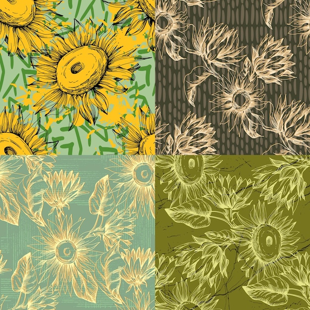 Sunflower seamless patterns