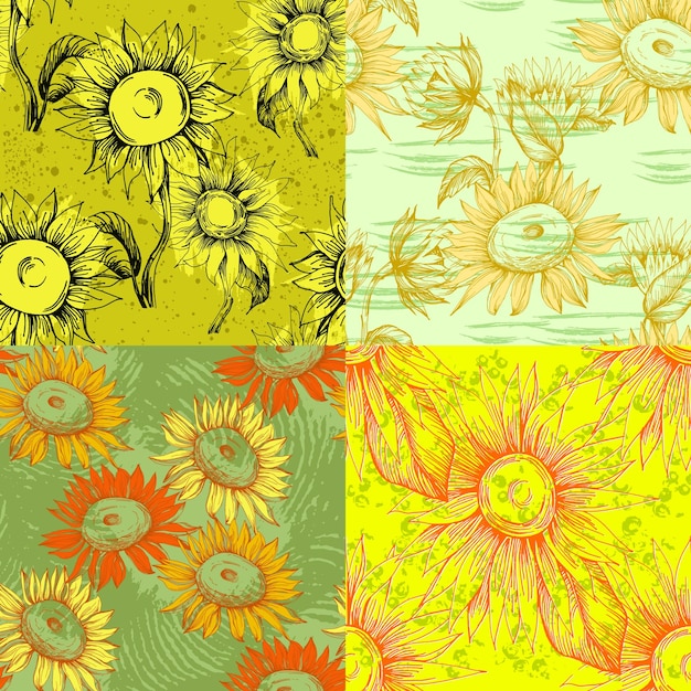 Sunflower seamless patterns