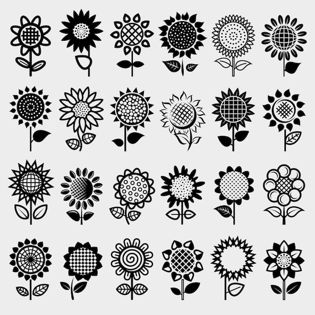 Sunflower set. Collection icon sunflower. Vector illustration