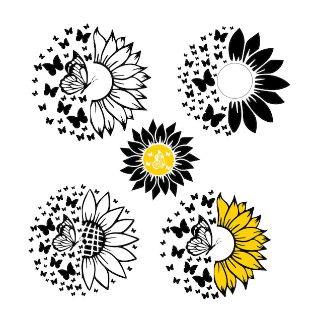 Sunflower silhouette vector illustrations