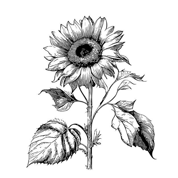Vector sunflower sketch hand drawn in doodle style illustration