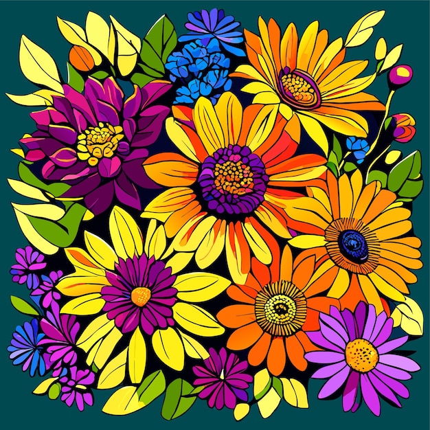 太陽<unk>や夏の花 アルニカ 花の組成のベクトルイラスト