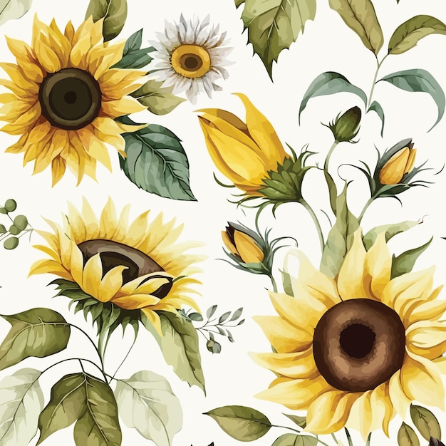 Vector sunflower watercolor seamless pattern flower pattern