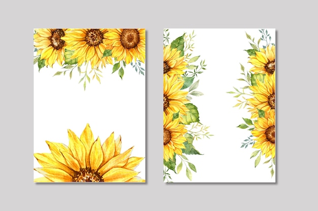 Sunflower Wedding Invitation frame watercolor. Floral frame for wedding invite, greeting cards