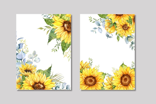 Sunflower Wedding Invitation Frames Watercolor