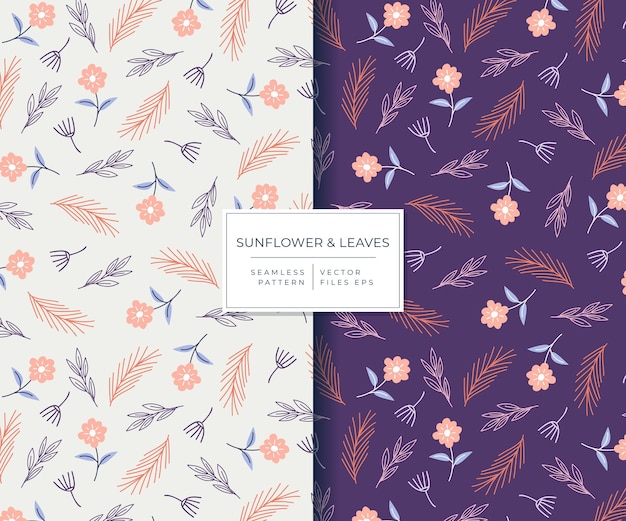 Sunflower and winter leaves with beautiful hand drawn style seamless pattern