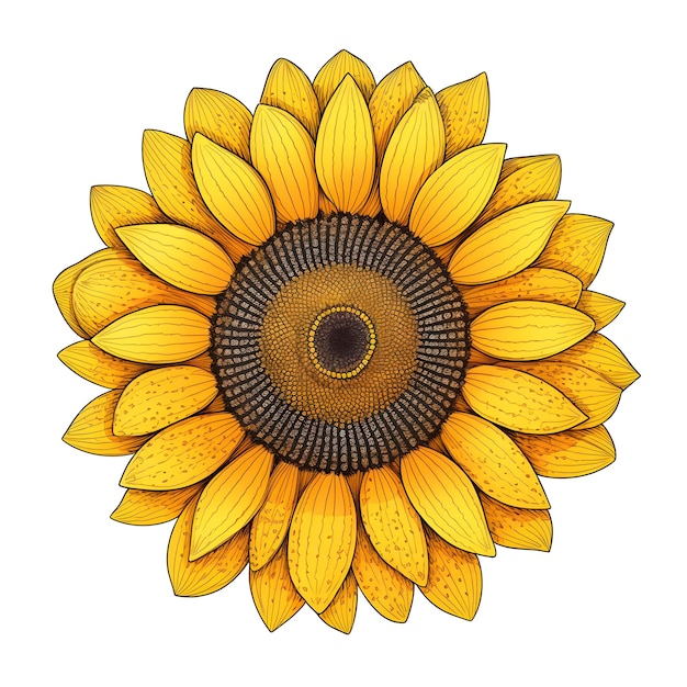 Sunflower with yellow petals on a white background