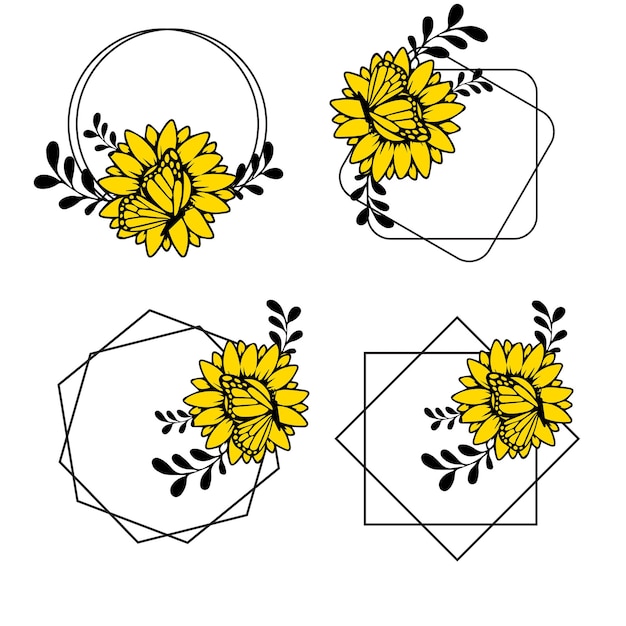 ひまわりの花輪とバッジベクトルを設定