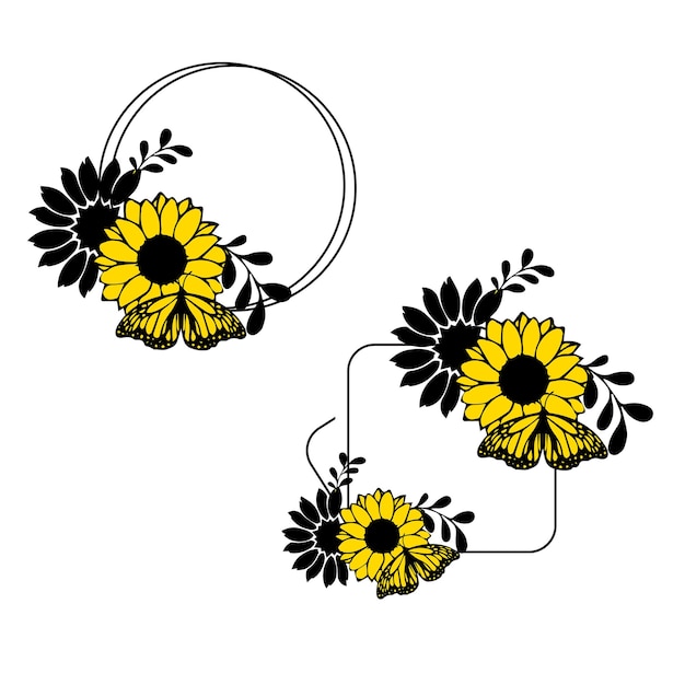 sunflower wreath and badge vector set