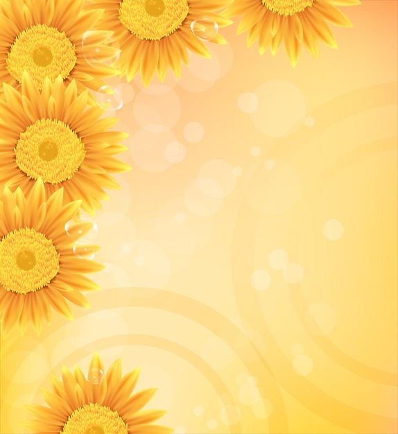 Fondo a gradiente di colore giallo girasole con design vettoriale bokeh