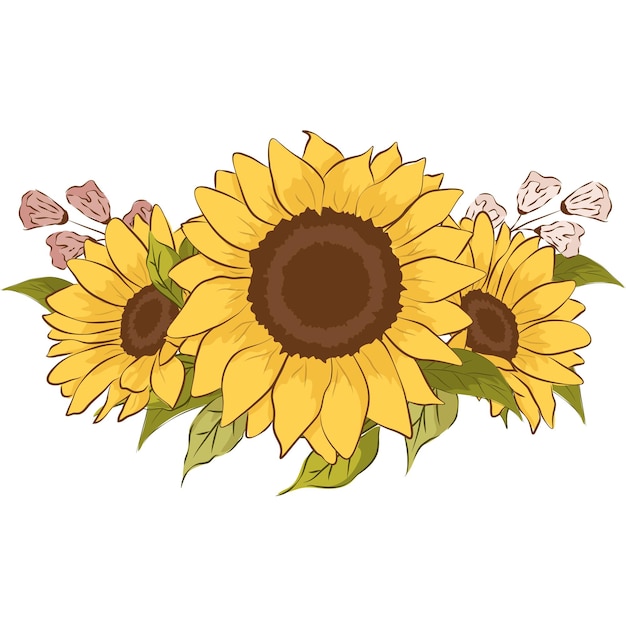 Illustrazione del fiore giallo del girasole con le foglie di autunno rustiche di caduta