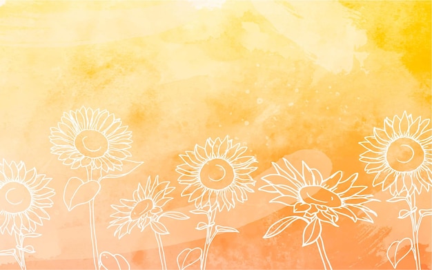 Vector sunflowers background with watercolor