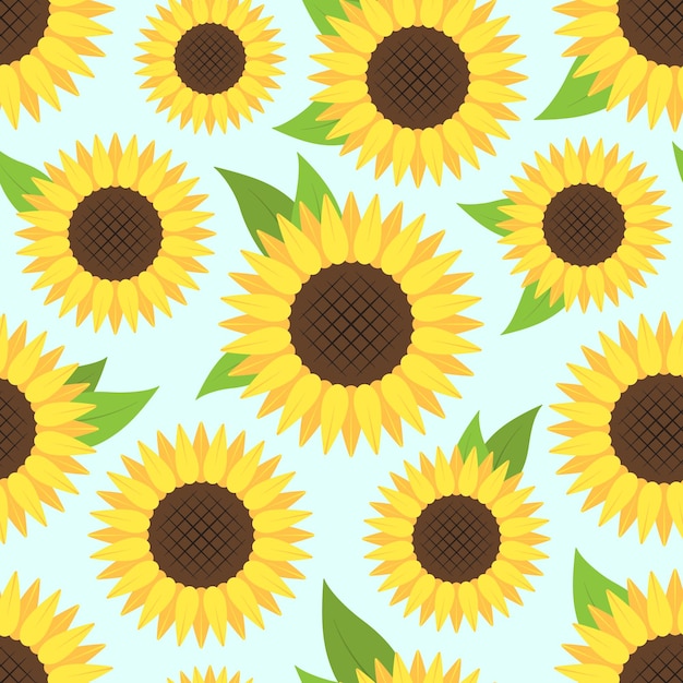 Sunflowers on blue background vector seamless pattern