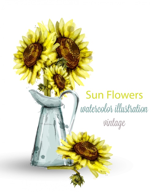 Sunflowers bouquet watercolor