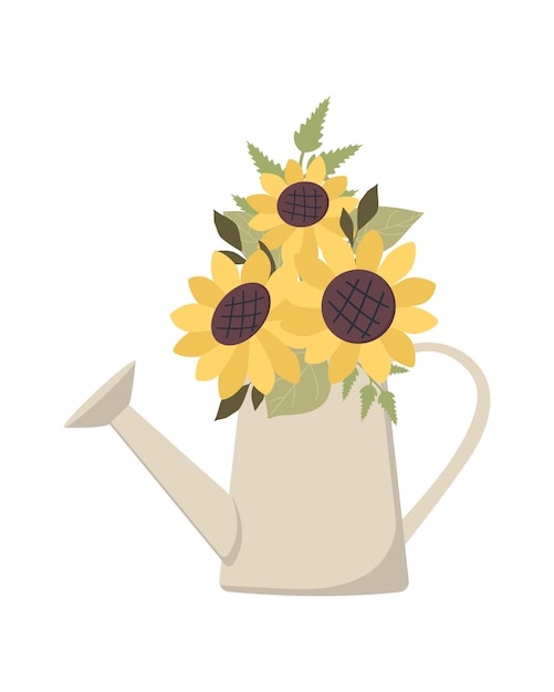 Sunflowers bouquet in watering can dor autumn design