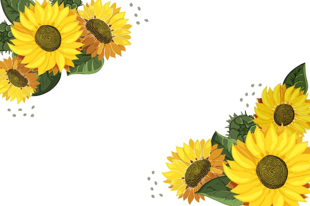 Vector sunflowers at the corners of the border template with place for text watercolor summer flowers