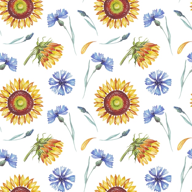 Sunflowers and cornflowers Seamless patternx9