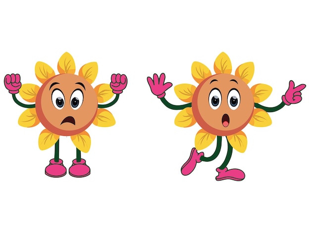 Sunflowers in different emotions funny cartoon characters vector illustration for designs