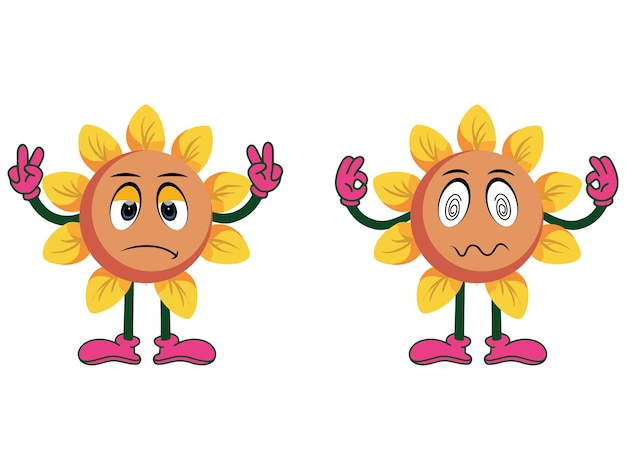 Sunflowers in different emotions Funny cartoon characters Vector illustration for designs