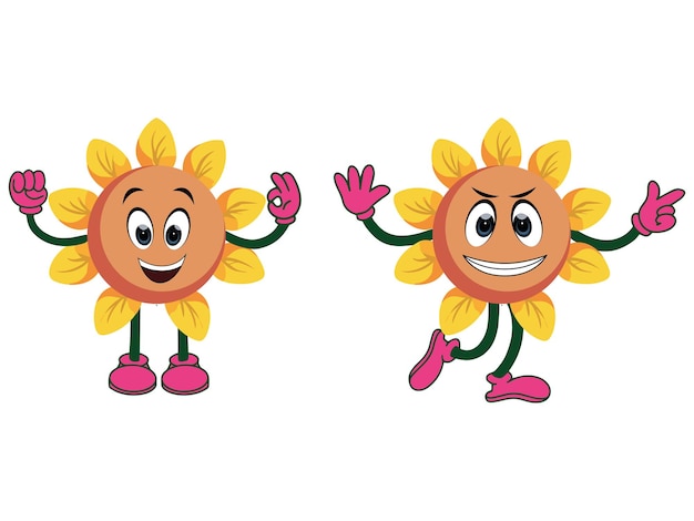 Sunflowers in different emotions Funny cartoon characters Vector illustration for designs