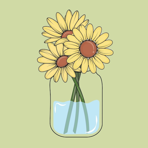 Sunflowers in a jar illustration vector graphic