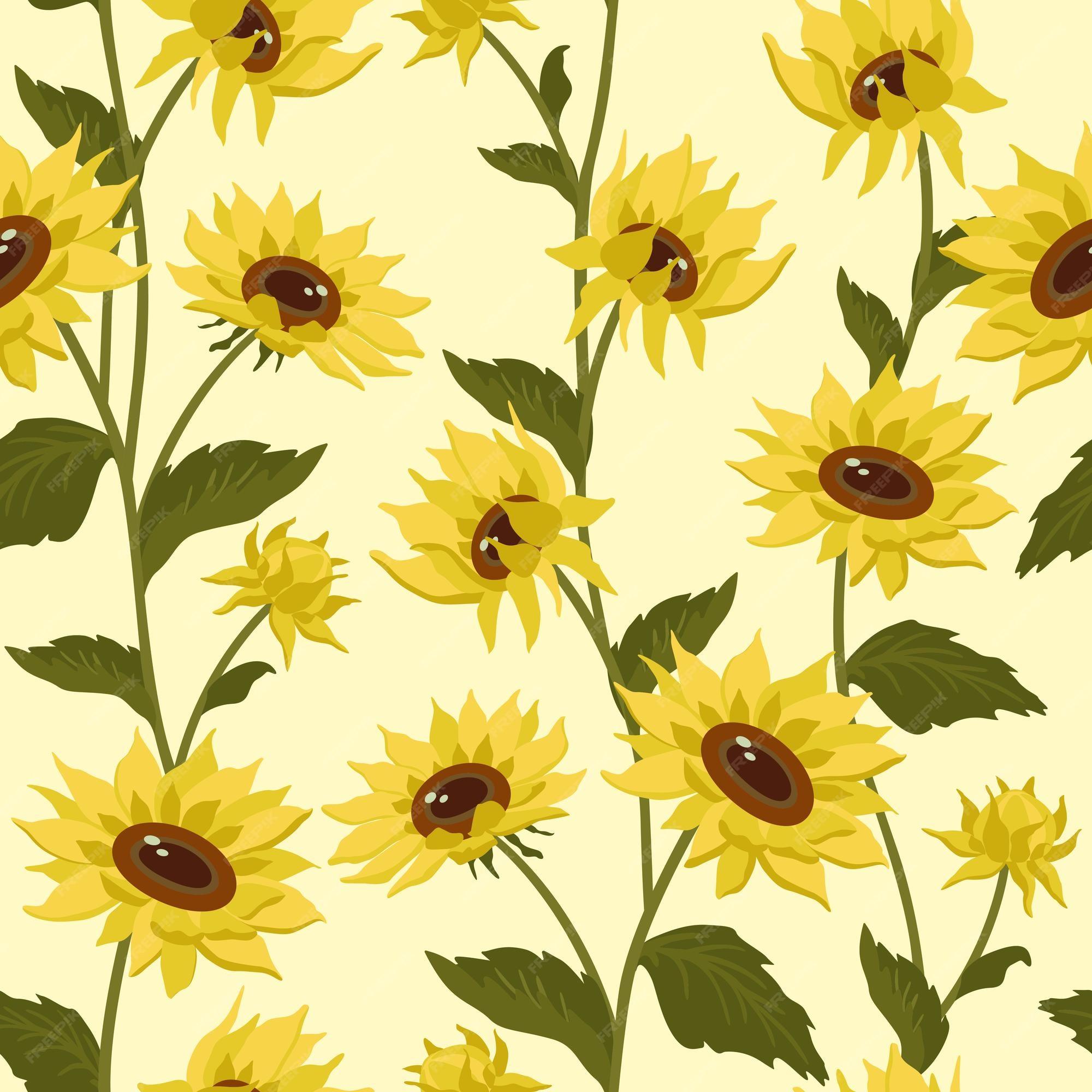 Premium Vector | Sunflowers seamless pattern yellow sunflowers on a pastel yellow  background vector illustrations