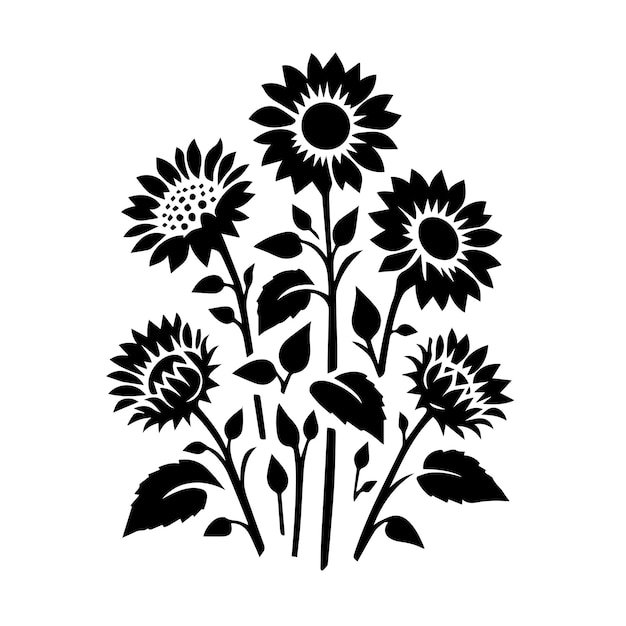 Sunflowers in silhouette style