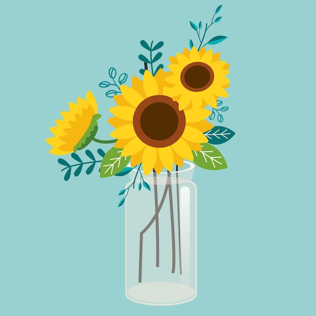 Girasoli in vaso disegno dell'illustrazione per inviti di anniversario di vendita di data di matrimonio di compleanno