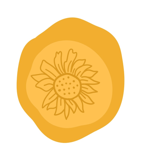 Sunflowers wax seal desigh element for greeting cards,banners. Vector hand drawn cartoon illustration.