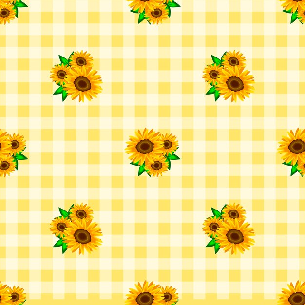 Vector sunflowers in yellow plaid background