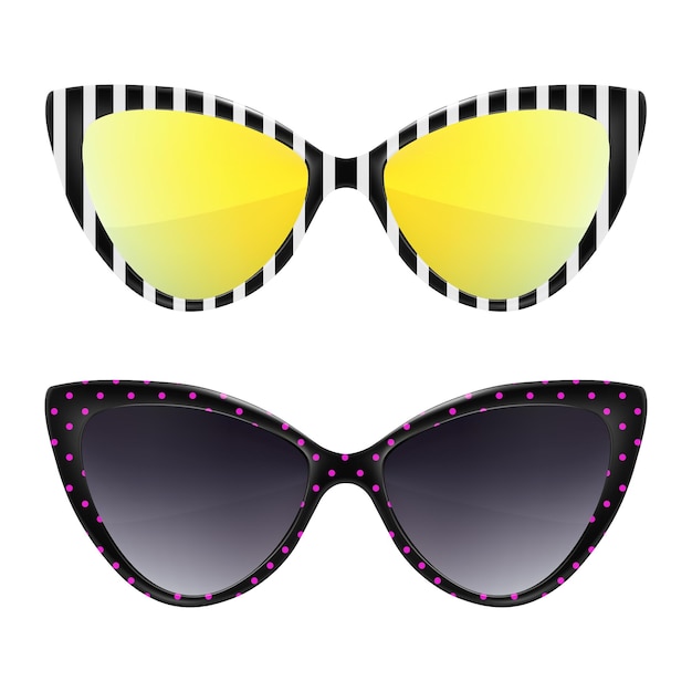 Vector sunglasses background trendy colors fashion eyeglasses collection summer fashion cat eye rim style retro trendy vector