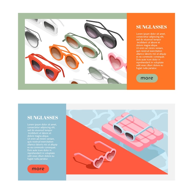 Sunglasses banners in isometric view