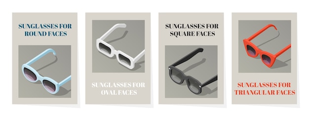Vector sunglasses cards in isometric view