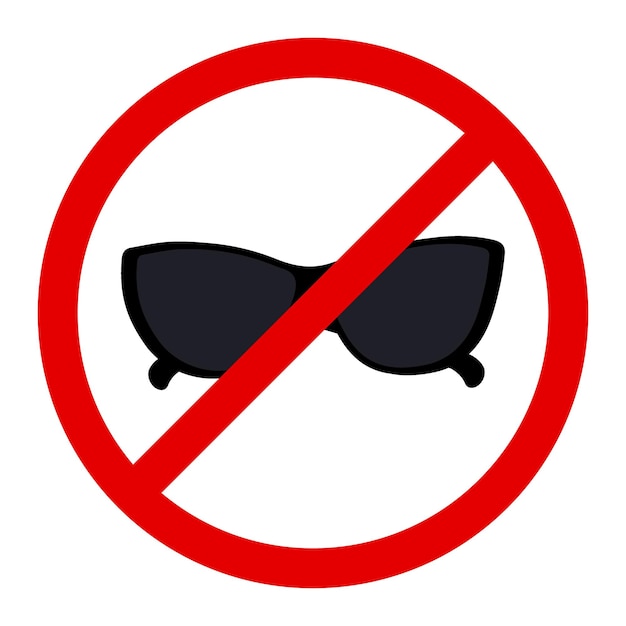 Sunglasses opaque glasses under the sign of the prohibition Sticker pointer Icon Isolate EPS