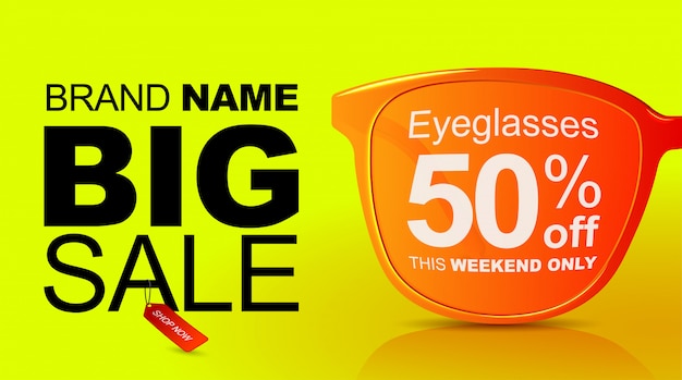 Sunglasses sale banner. Big sale 50 off.