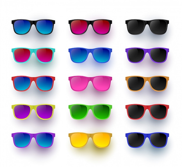 Sunglasses set-  illustration shadow and background are on separate layers. transparent lens.