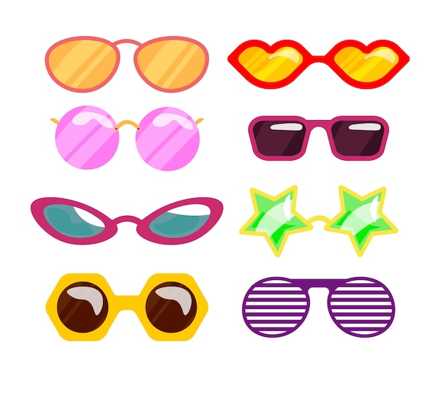 Sunglasses summer design set flat vector illustration eyeglasses retro style sunglasses woman