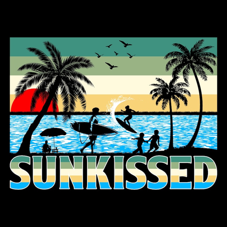 वेक्टर sunkissed surfing beach sunset summer sublimation tshirt design