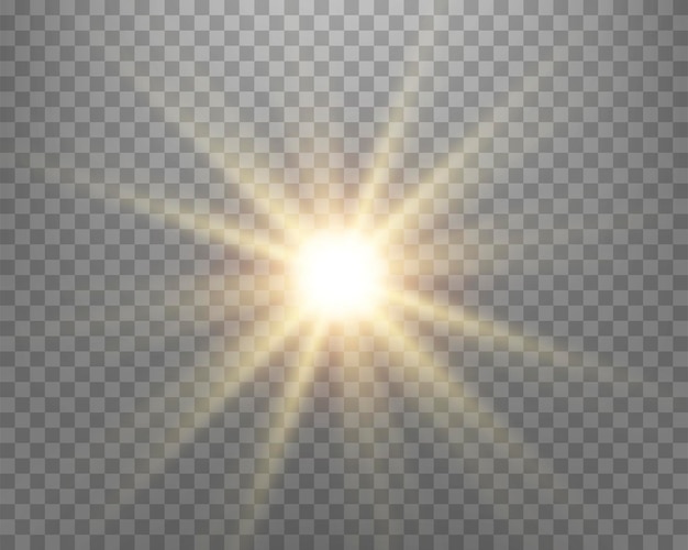 日光レンズフレア、光線とスポットライトによる太陽のフラッシュ。