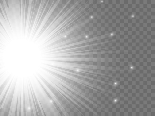 Sunlight on a transparent background. Isolated white rays of light. Vector illustration