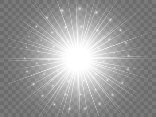 Sunlight on a transparent background Isolated white rays of light Vector illustration