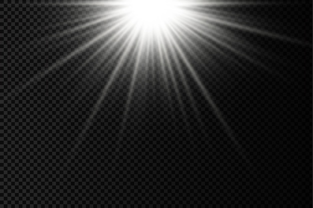 Sunlight with bright explosion flare effect with rays of light and magic sparkles sun white beam