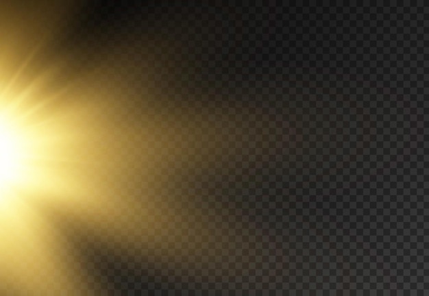 明るい爆発フレアライトマジックのある太陽光が太陽光線の黄色いビーム効果を輝かせます