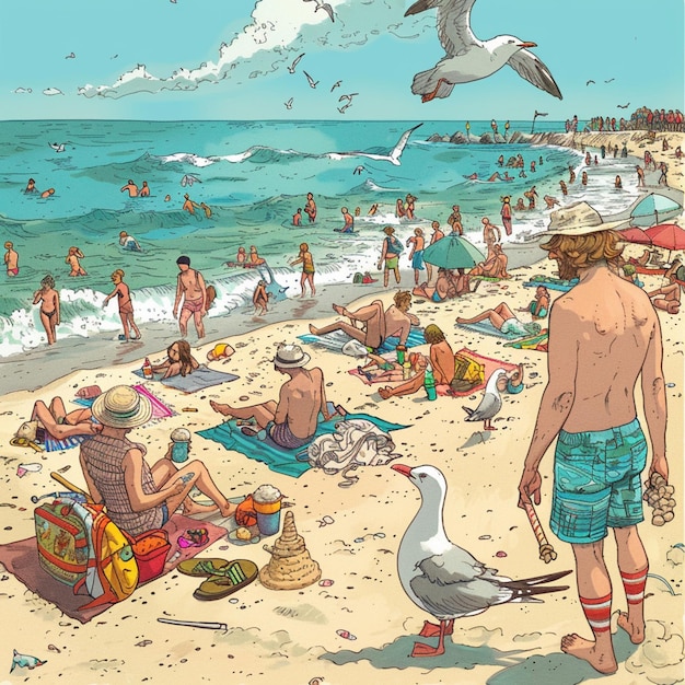 Sunny Beach Fun Clipart Style Illustration