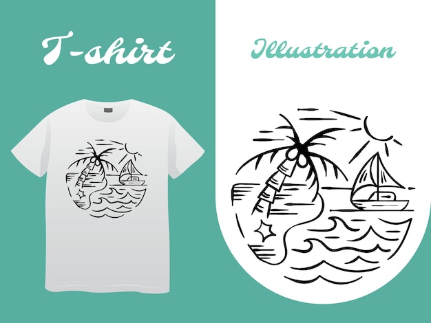 Vettore illustrazione disegnata a mano di sunny beach design vintage. perfetto per t-shirt, adesivi, logo e design di stampa