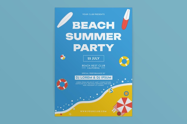 a sunny day beach summer party flyer or poster flat design illustration background vector on the top
